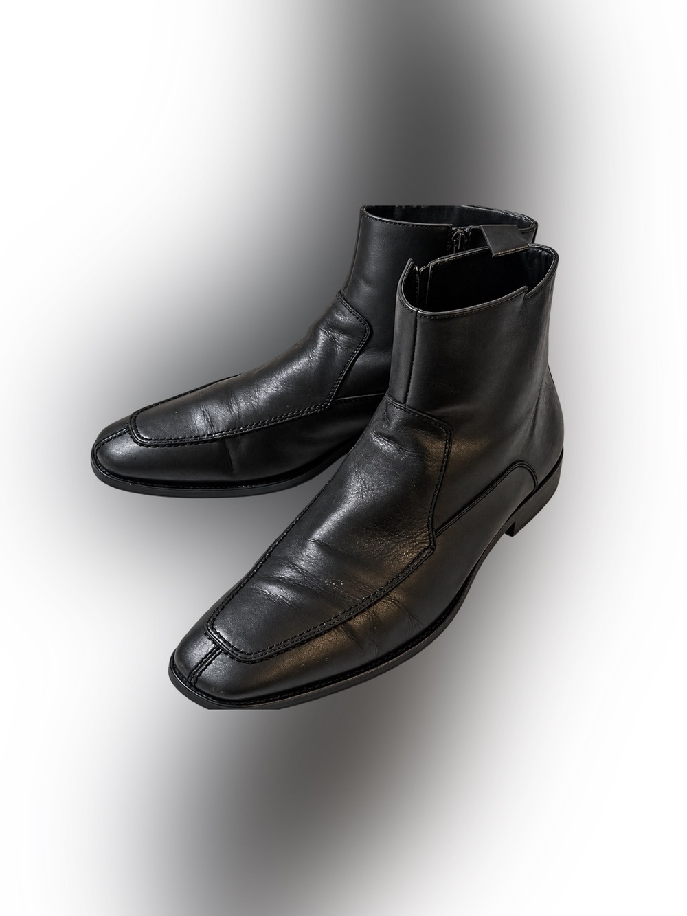 Hugo Boss Men’s Sz 11 Black Leather Ankle Dress Boots Side Zip Square Toe Italy